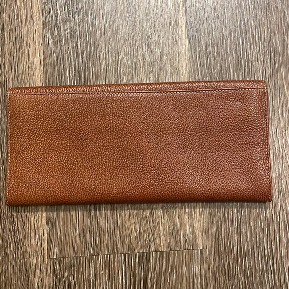 Beautiful TUSK brown Leather Envelope Clutch Wristlet Wallet with red lining - Picture 6 of 7